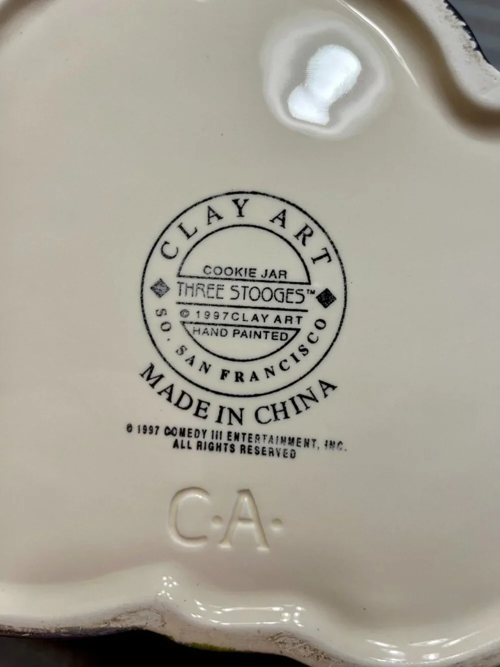VTG 1997 The Three Stooges Cookie Jar Ceramic Clay Art Moe Larry Curly
